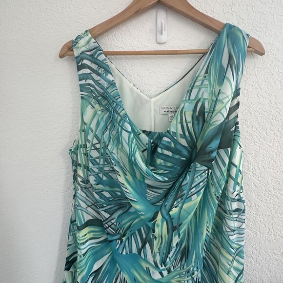 Vtg Signature by Robbie Bee Cowl Neck Midi Dress Womens L Palm Leaf 90s‎ Resort - Picture 2 of 10